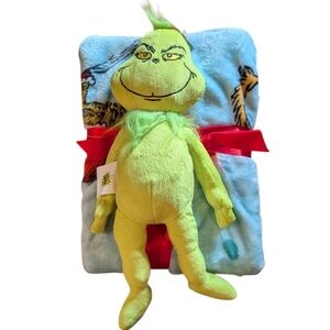 Dr. Seuss The Grinch Plush Hugger & Throw Set NWT